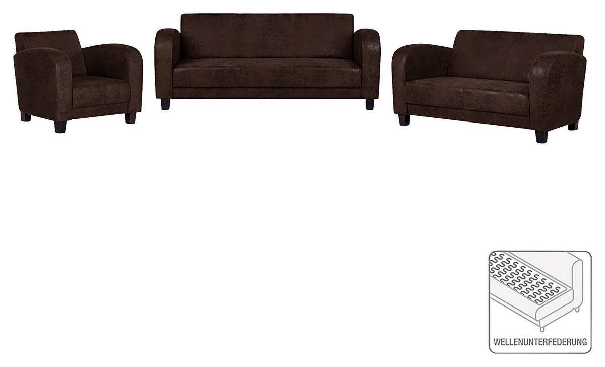 SITZGARNITUR Antis Lederlook Dunkelbraun  - Dunkelbraun, Design, Textil (92/80/89cm) - Livetastic