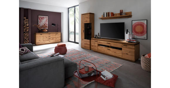 WOHNWAND  in Eichefarben  300/204/50 cm  - Eichefarben/Anthrazit, Natur, Glas/Holz (300/204/50cm) - Linea Natura