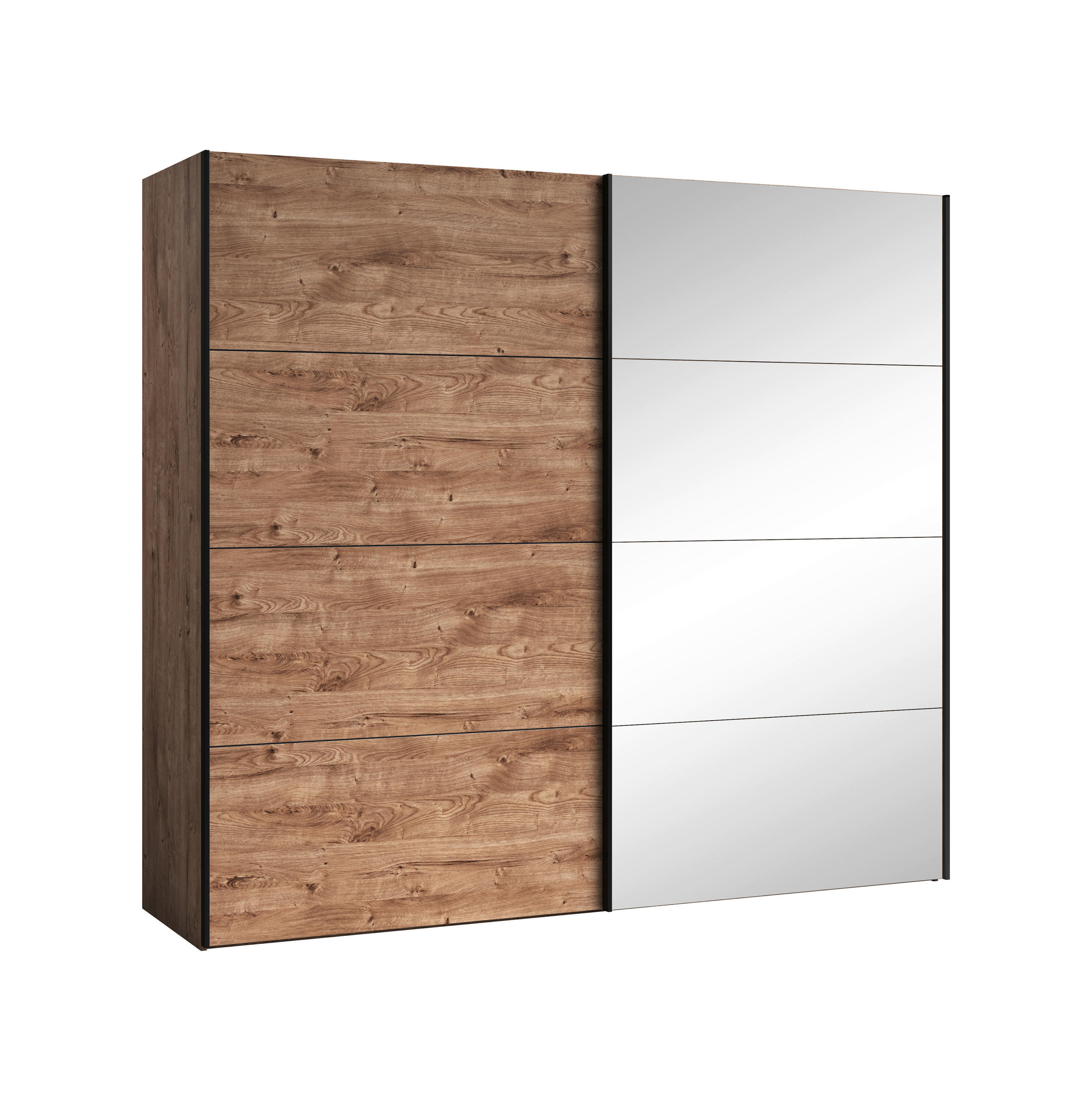 OMARA Z DRSNIMI VRATI, barve grafita, barve hrasta  - barve hrasta/barve grafita, Trend, kovina/steklo (240/225/63,4cm) - Xora