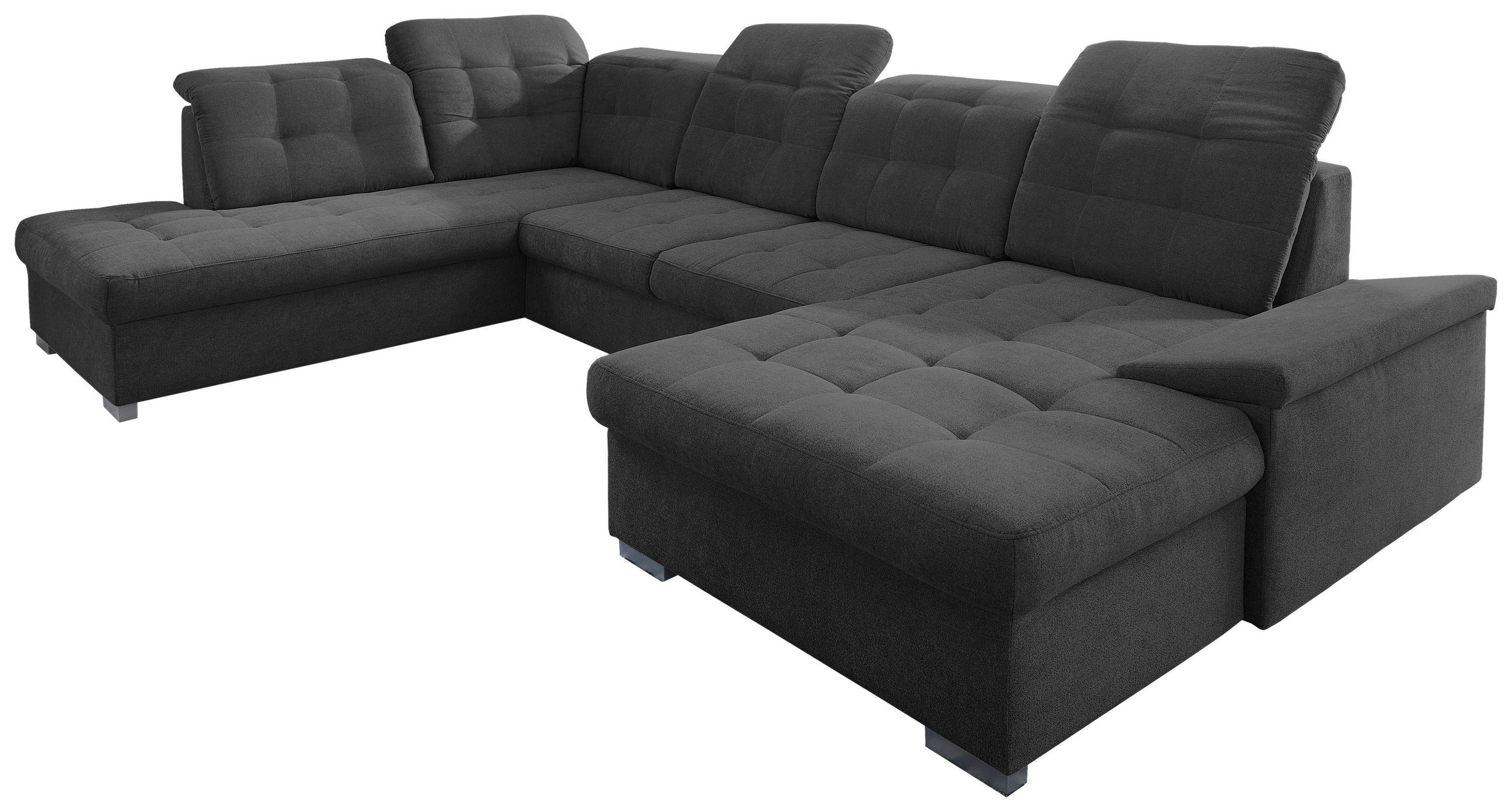 WOHNLANDSCHAFT Schwarz Mikrofaser  - Chromfarben/Schwarz, Design, Kunststoff/Textil (212/330/169cm) - Livetastic