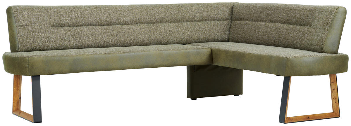 ECKBANK 235/173 cm Webstoff Grün, Eichefarben Eiche massiv Holz, Metall   - Eichefarben/Schwarz, KONVENTIONELL, Holz/Textil (235/173cm) - Voleo