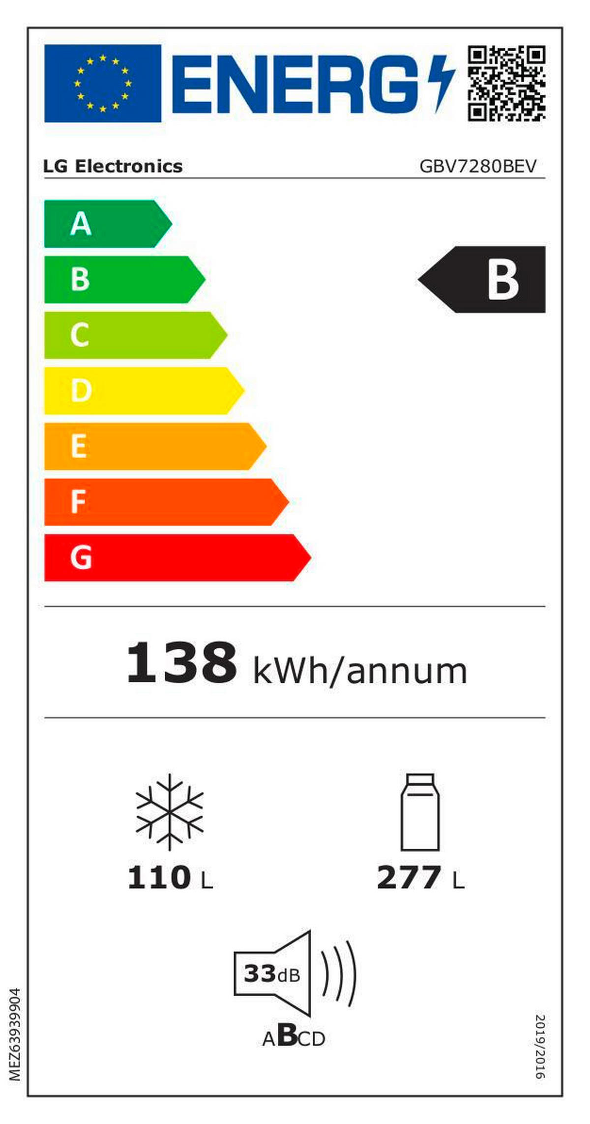 KÜHL-GEFRIER-KOMBINATION GBV7280BEV  - Schwarz, Basics, Metall (59,5/203/67,5cm) - LG