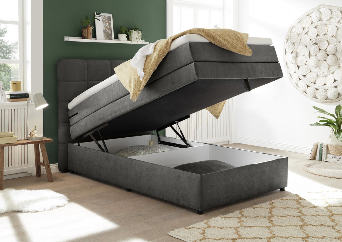 BOXSPRINGBETT 120/200 cm  in Anthrazit  - Anthrazit, Konventionell, Kunststoff (120/200cm) - MID.YOU
