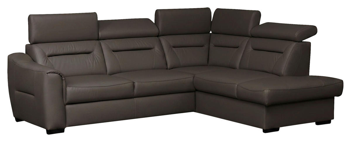 ECKSOFA  in Lederlook Echtleder Dunkelbraun  - Wengefarben/Dunkelbraun, Design, Leder/Holz (260/212cm) - Celina Home