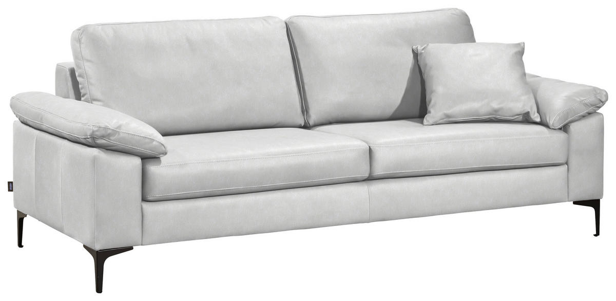 2,5-SITZER  in Echtleder Weiß   - Schwarz/Weiß, Design, Leder/Metall (204/83/97cm) - Schöner Wohnen