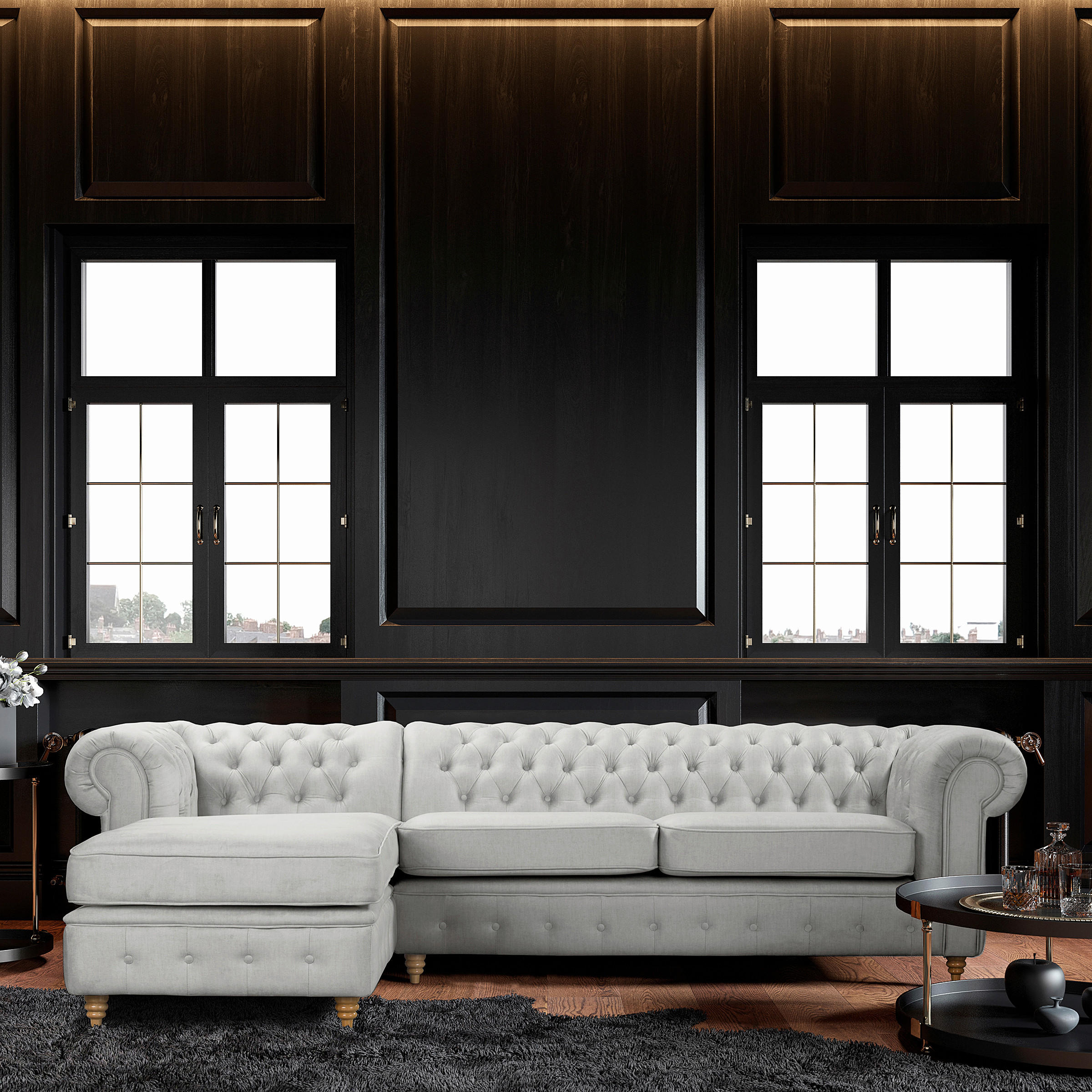 ECKSOFA Mikrofaser Hellgrau  - Hellgrau/Braun, Design, Holz/Textil (182/284cm) - P & B