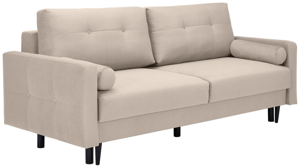 SCHLAFSOFA in Samt Naturfarben  - Schwarz/Naturfarben, Konventionell, Holz/Textil (220/95/98cm) - MID.YOU