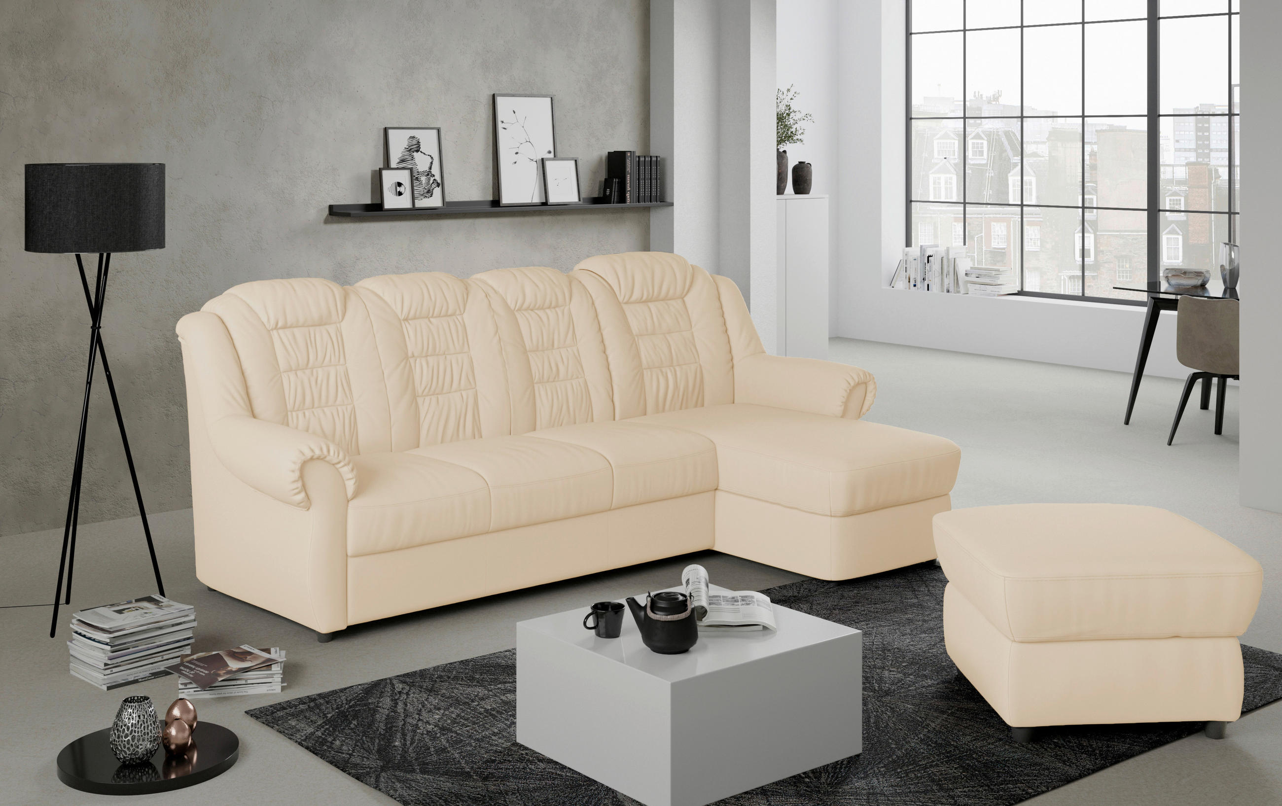 ECKSOFA Beige Lederlook  - Beige/Schwarz, KONVENTIONELL, Kunststoff/Textil (262/165cm) - Livetastic