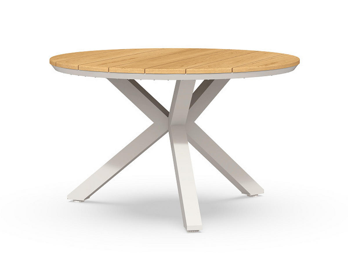 GARTENTISCH 120/120/74,5 cm Holz, Metall Weiss, Teakfarben rund  - Weiss/Teakfarben, Basics, Holz/Metall (120/120/74,5cm) - Tierra Outdoor