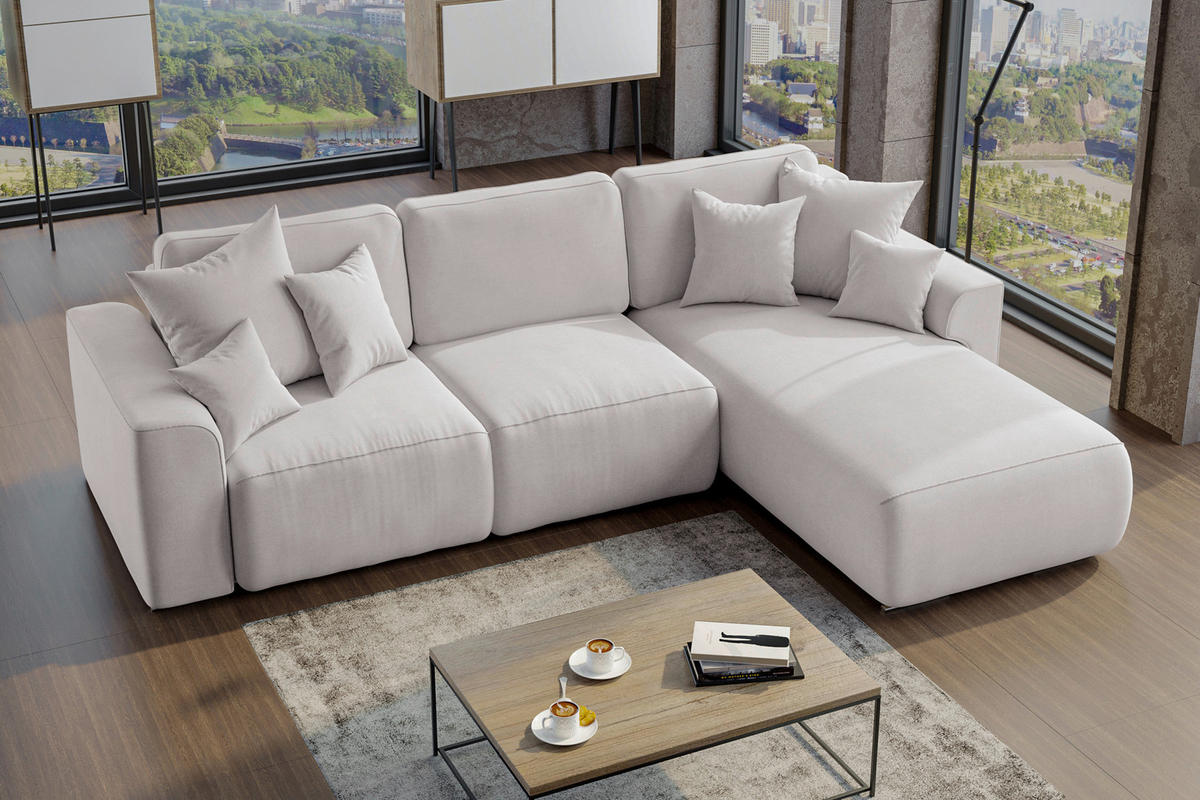 ECKSOFA in Velours Hellgrau  293/195 cm  - Chromfarben/Hellgrau, KONVENTIONELL, Kunststoff/Textil (293/195cm) - Carryhome