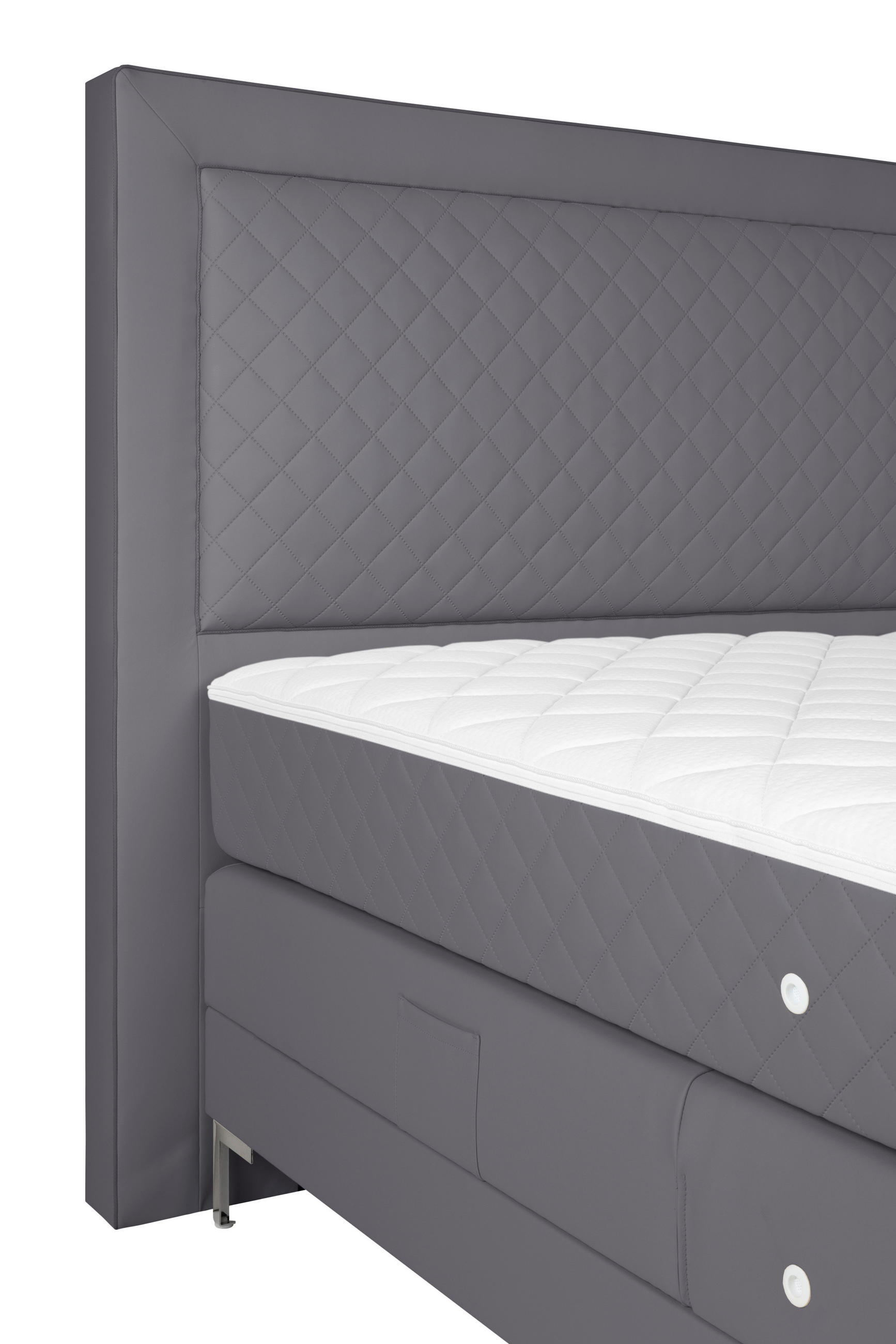 Thumbnail - Welnova Boxspringbett, Grau, Textil, H3 + H5, 7-Zonen, Höhe ca. 21 cm, 160x200 cm, gepolstertes Kopfteil, in verschieden...