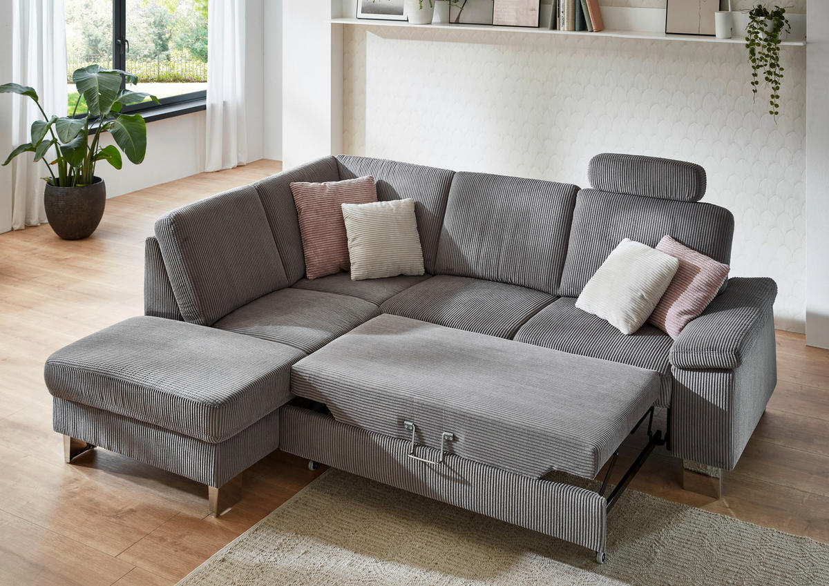 ECKSOFA in Cord Anthrazit  - Edelstahlfarben/Anthrazit, Konventionell, Textil/Metall (200/248cm) - Beldomo System
