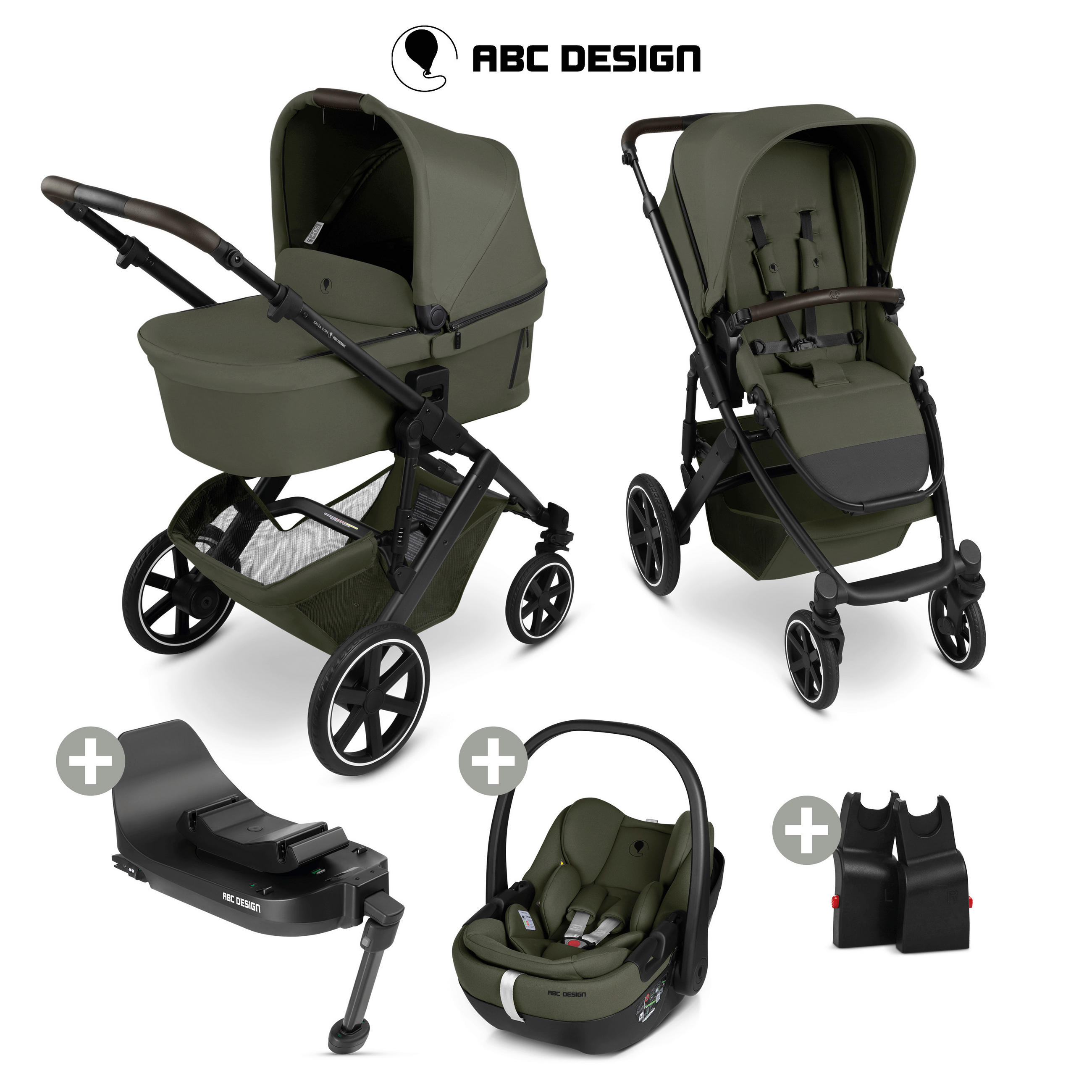 KINDERWAGENSET Salsa Core All in One  - Dunkelgrün/Schwarz, Basics, Textil/Metall (63/123/97cm) - ABC Design