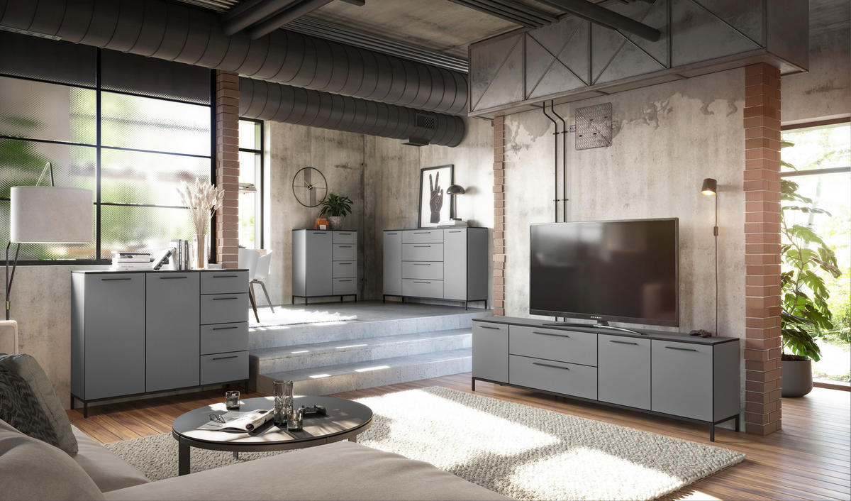 KOMMODE Soul  in 90/111/40 cm  - Dunkelgrau/Schwarz, MODERN, Holzwerkstoff/Metall (90/111/40cm)