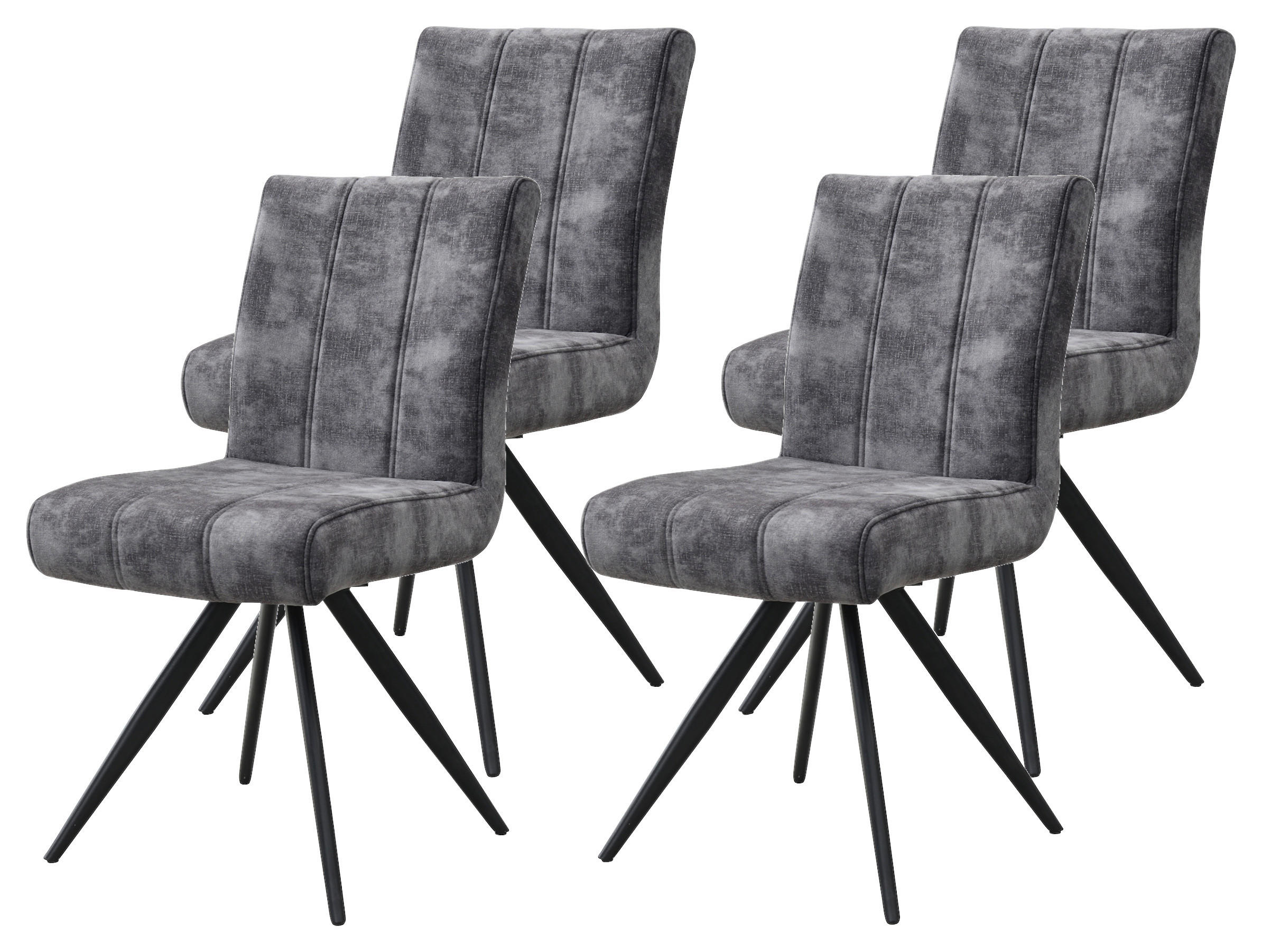 STUHL-SET 4 Stück erweiterbar, Sitzfläche 360° drehbar Samt, Mikrofaser  Anthrazit  - Anthrazit/Schwarz, MODERN, Textil/Metall (44/89/67cm) - P & B