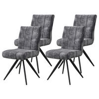 STUHL-SET 4 Stück erweiterbar, Sitzfläche 360° drehbar Samt, Mikrofaser  Anthrazit  - Anthrazit/Schwarz, MODERN, Textil/Metall (44/89/67cm) - P & B