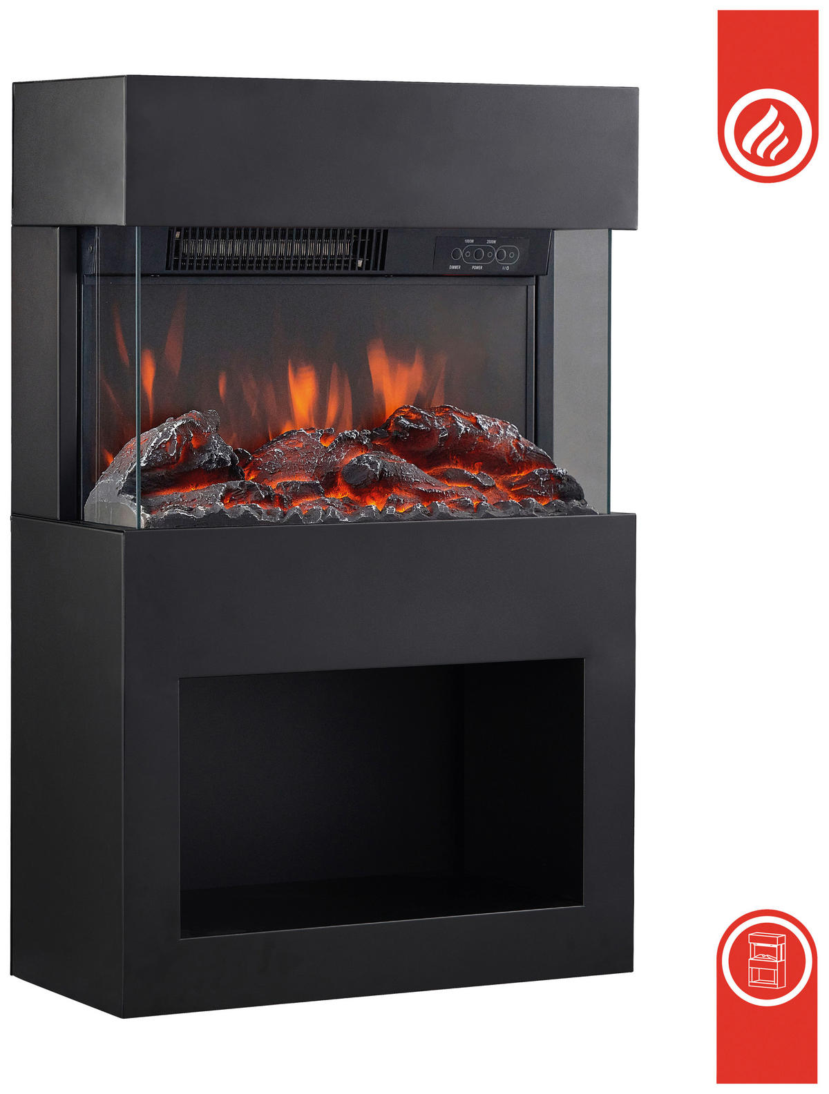 ELEKTROKAMIN - Schwarz, Basics, Glas/Metall (48,0/75,0/21,7cm)
