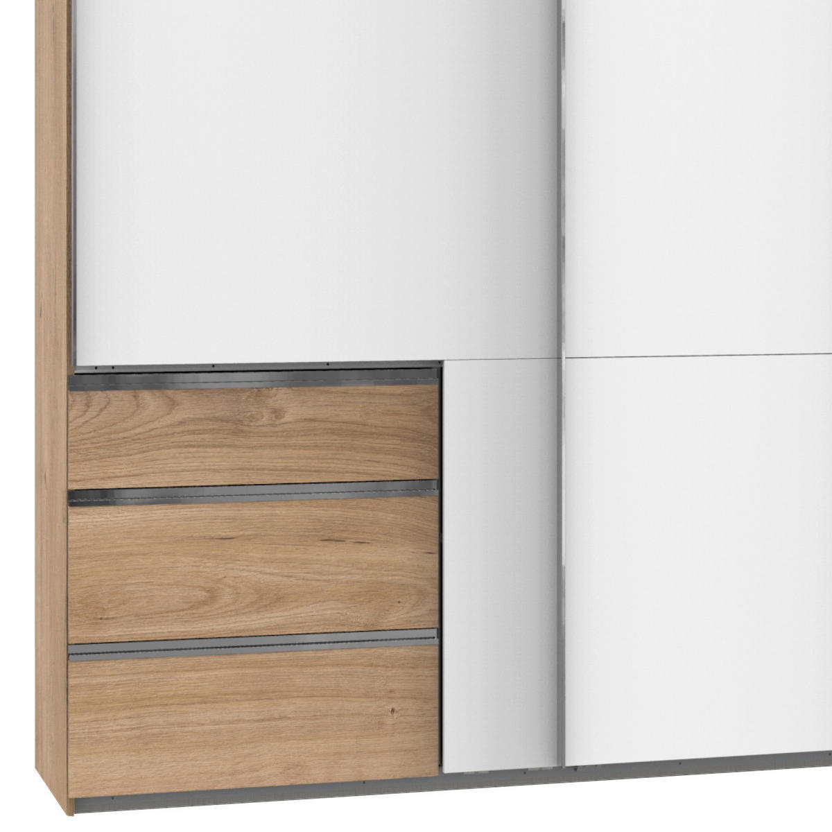 SCHWEBETÜRENSCHRANK 350,00/216,00/65,00 cm 4-türig Weiß, Eichefarben  - Chromfarben/Eichefarben, Basics, Holzwerkstoff/Metall (350,00/216,00/65,00cm) - MID.YOU