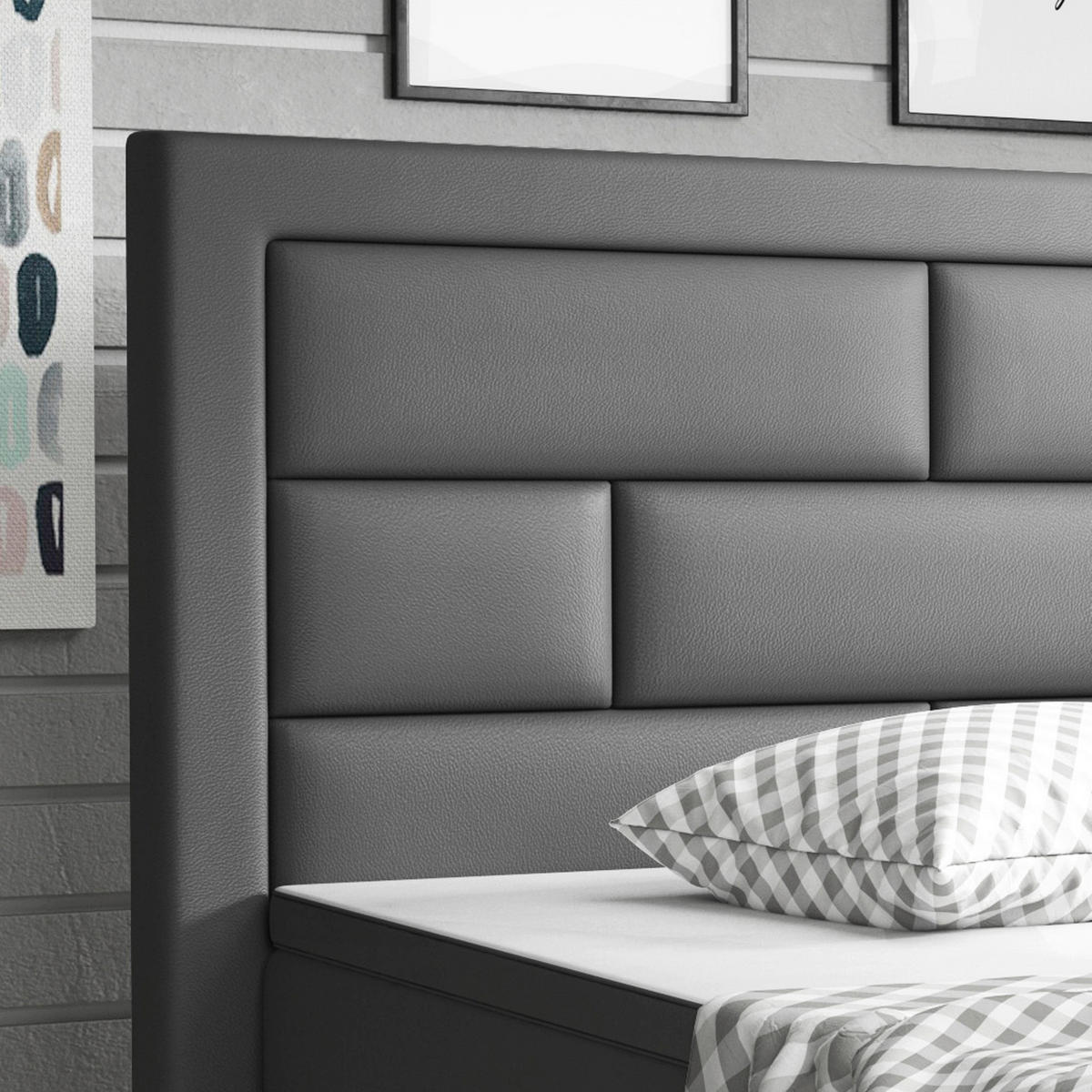 BOXSPRINGBETT 180/200 cm  in Anthrazit  - Anthrazit/Silberfarben, KONVENTIONELL, Textil/Metall (180/200cm) - MID.YOU