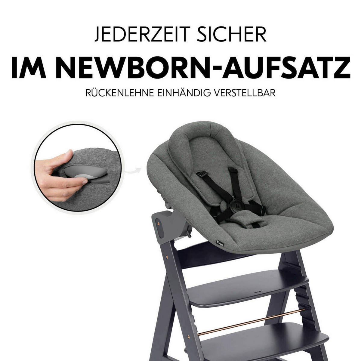 HOCHSTUHL-SET Alpha Newborn Set Anthrazit Grey  - Anthrazit, Basics, Holz/Textil (65/93,5/49cm) - Hauck