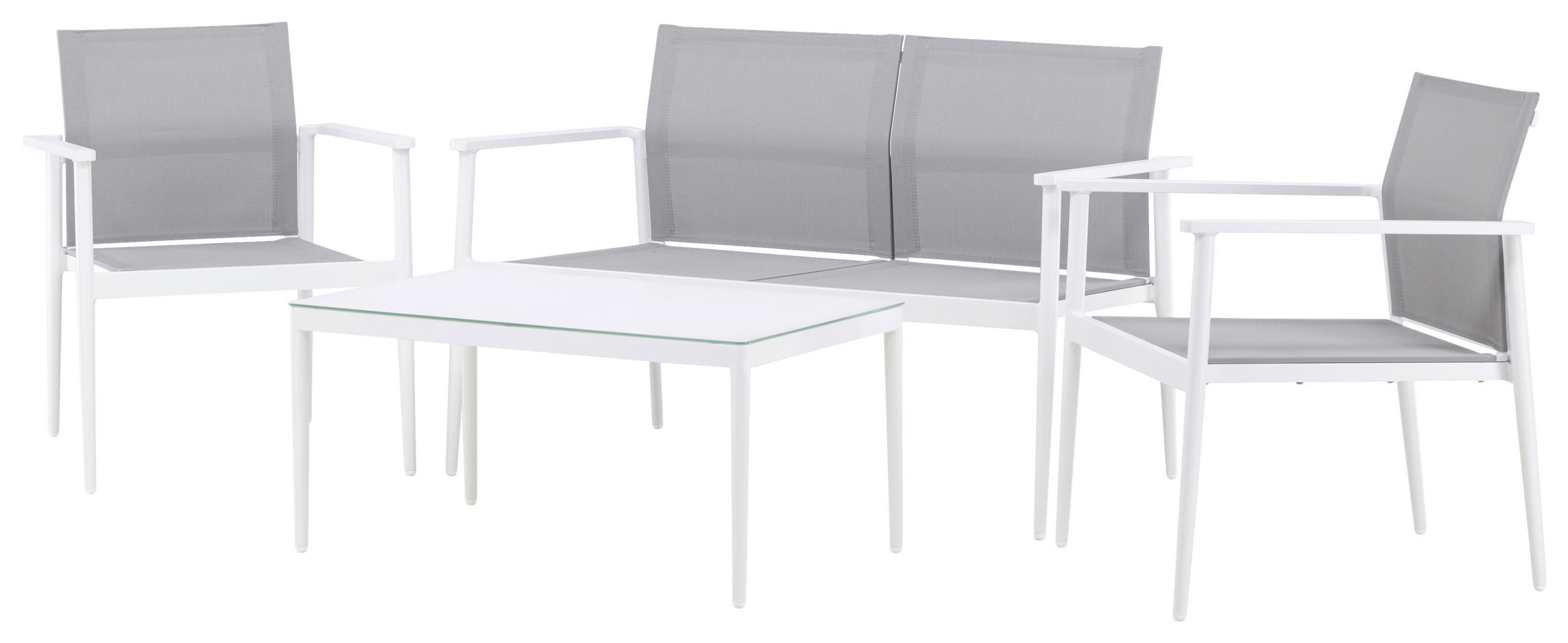 LOUNGEGARNITUR Aluminium  - Weiß/Grau, KONVENTIONELL, Glas/Textil - Gardenson