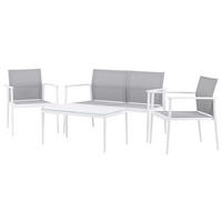 LOUNGEGARNITUR Aluminium  - Weiß/Grau, KONVENTIONELL, Glas/Textil - Gardenson