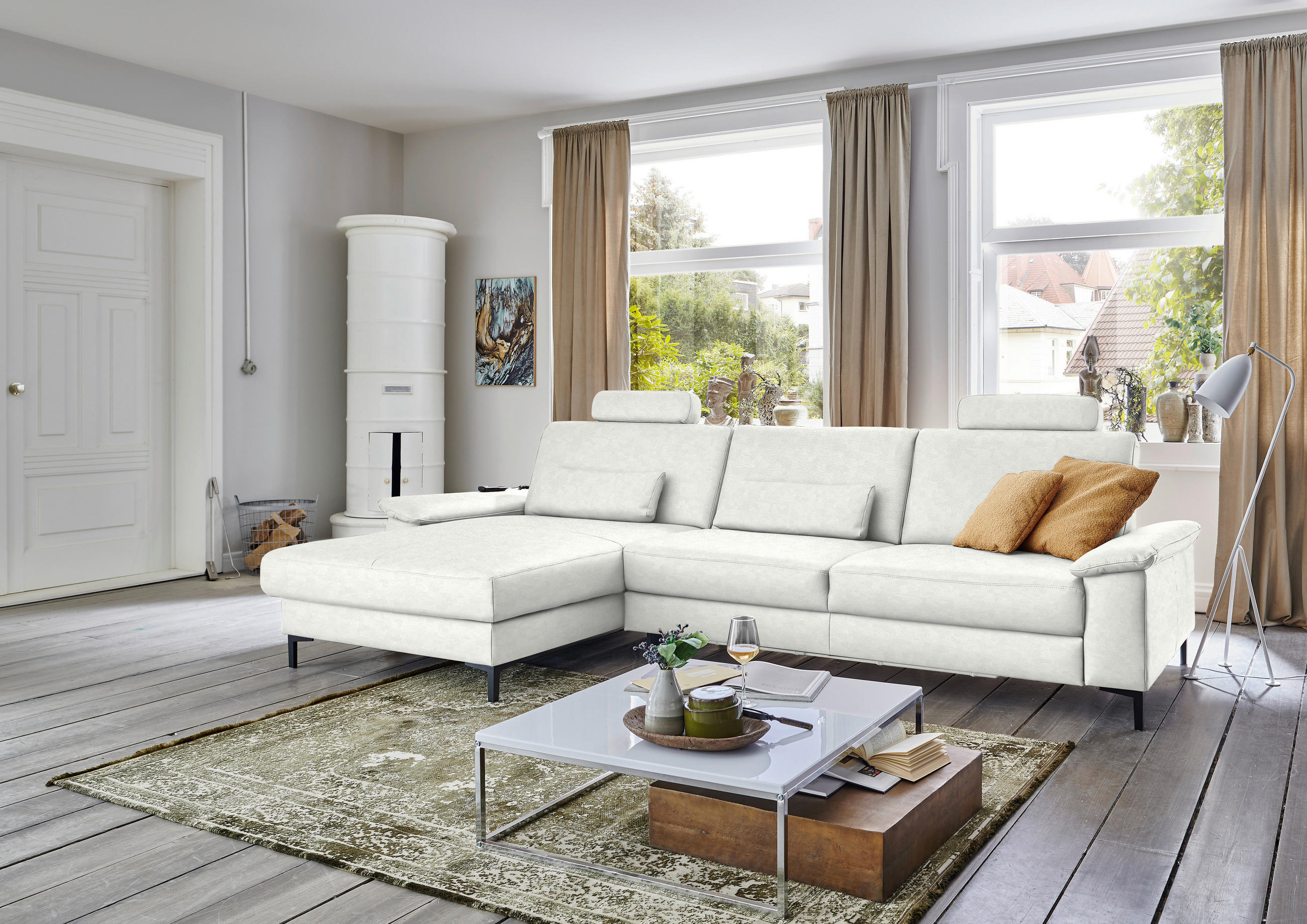 ECKSOFA in Echtleder Weiss  - Weiss/Schwarz, Design, Leder/Metall (176/334cm) - Dieter Knoll