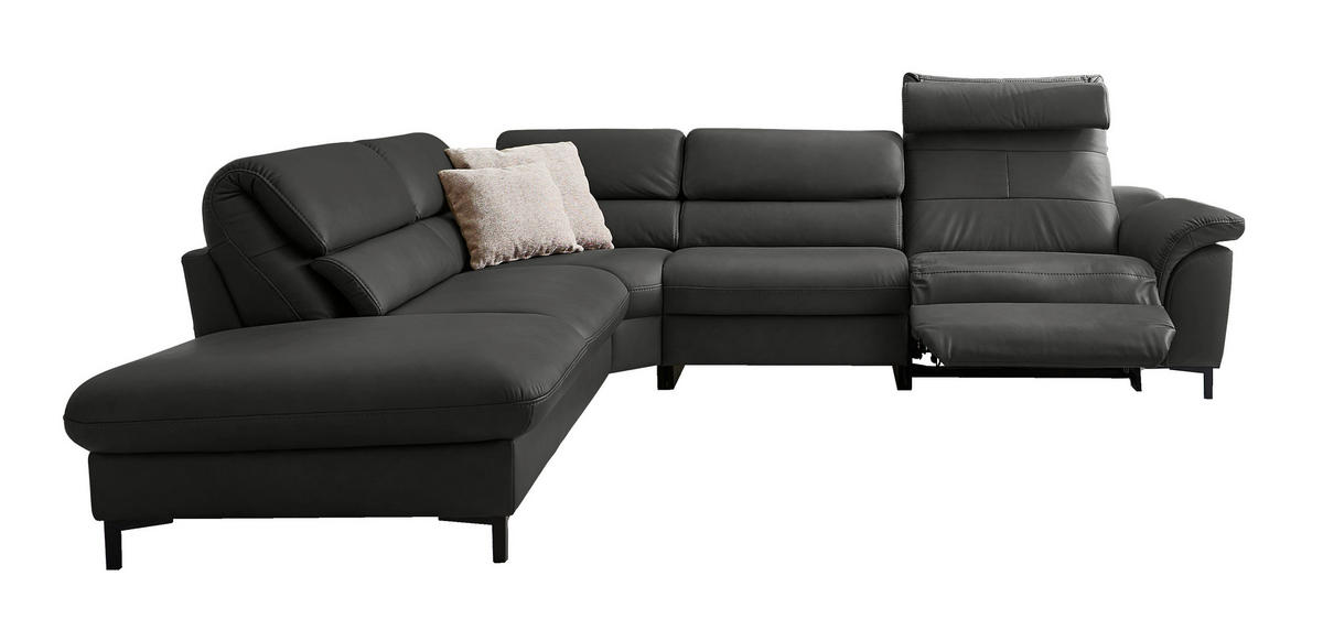 ECKSOFA Valdera Schwarz Echtleder  - Schwarz, Design, Leder/Metall (246/280cm) - Hukla