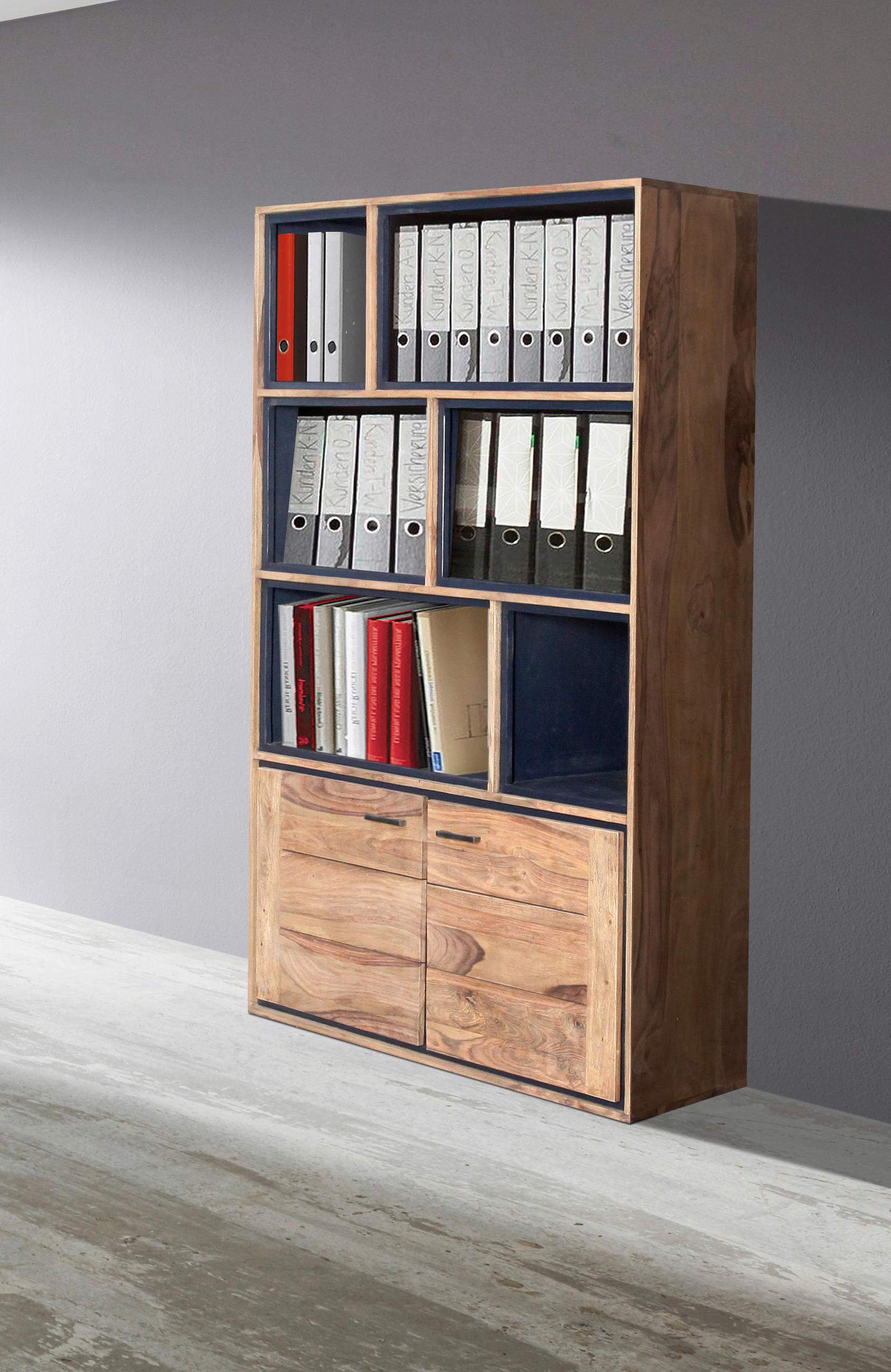AKTENREGAL Sheesham massiv Naturfarben, Sheeshamfarben  - Sheeshamfarben/Naturfarben, LIFESTYLE, Holz/Metall (120/180/40cm) - Livetastic