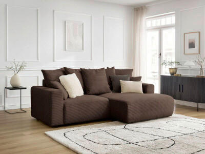 ECKSOFA Ottomane rechts  ATILLA Taupe Cord  - Taupe/Schwarz, MODERN, Kunststoff/Textil (244/149cm)