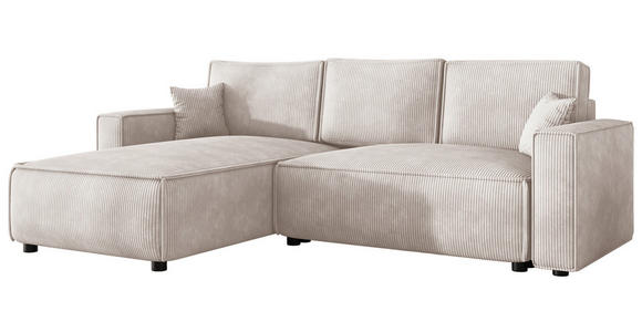 ECKSOFA Naturfarben Cord Zierkissen, Rückenkissen, Bettkasten, Schlaffunktion, Rücken echt, Liegefläche im Originalstoff  - Schwarz/Naturfarben, MODERN, Kunststoff/Textil (190/280cm) - Carryhome