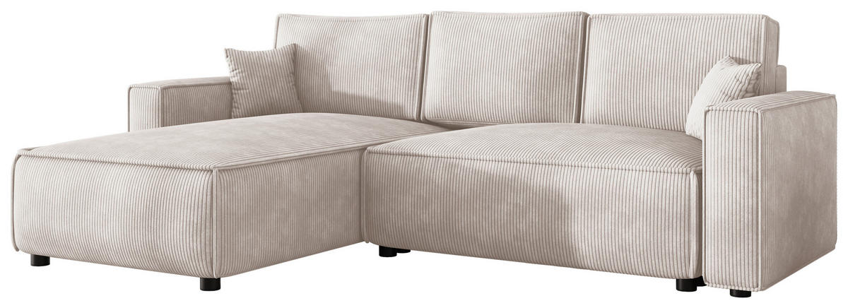 ECKSOFA Naturfarben Cord Zierkissen, Rückenkissen, Bettkasten, Schlaffunktion, Rücken echt, Liegefläche im Originalstoff  - Schwarz/Naturfarben, MODERN, Kunststoff/Textil (190/280cm) - Carryhome
