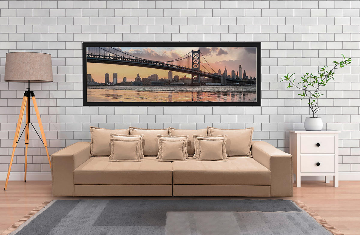 BIGSOFA Pescara in Textilgeflecht Cappuccino  - Schwarz/Hellblau, Design, Kunststoff/Textil (289/85/110cm) - Livetastic