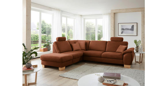 ECKSOFA in Mikrofaser Cognac  - Wildeiche/Cognac, KONVENTIONELL, Holz/Textil (236/286cm) - Voleo