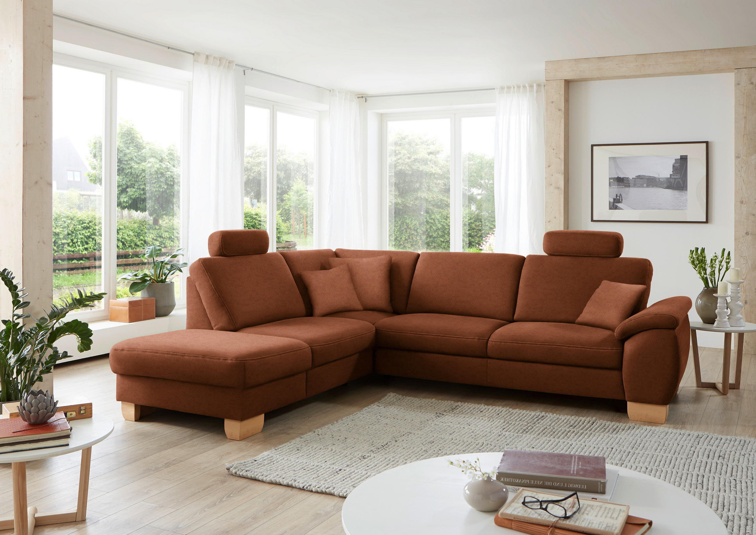 ECKSOFA in Mikrofaser Cognac  - Wildeiche/Cognac, Konventionell, Holz/Textil (236/286cm) - Voleo