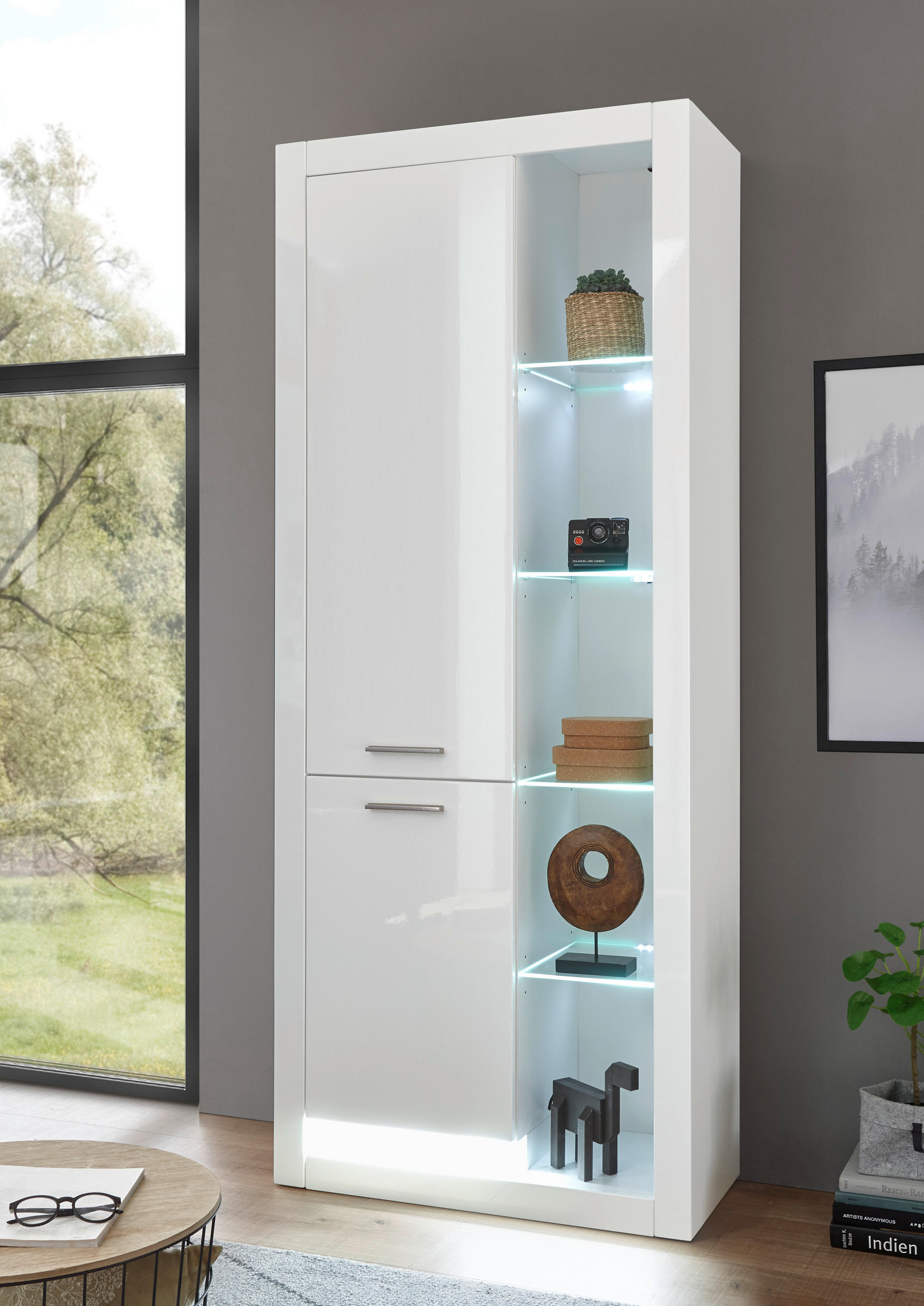 Thumbnail - Mid.you Vitrine, Weiß, Weiß Hochglanz, Kunststoff, 8 Fächer, 80x195x37 cm, stehend, Esszimmer, Vitrinen