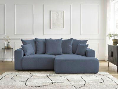 ECKSOFA Ottomane rechts  ATILLA Blau Flachgewebe  - Blau/Schwarz, MODERN, Kunststoff/Textil (244/149cm)