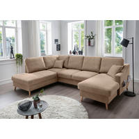 WOHNLANDSCHAFT in Chenille Hellbraun  - Hellbraun/Naturfarben, KONVENTIONELL, Holz/Textil (200/301/150cm) - Livetastic