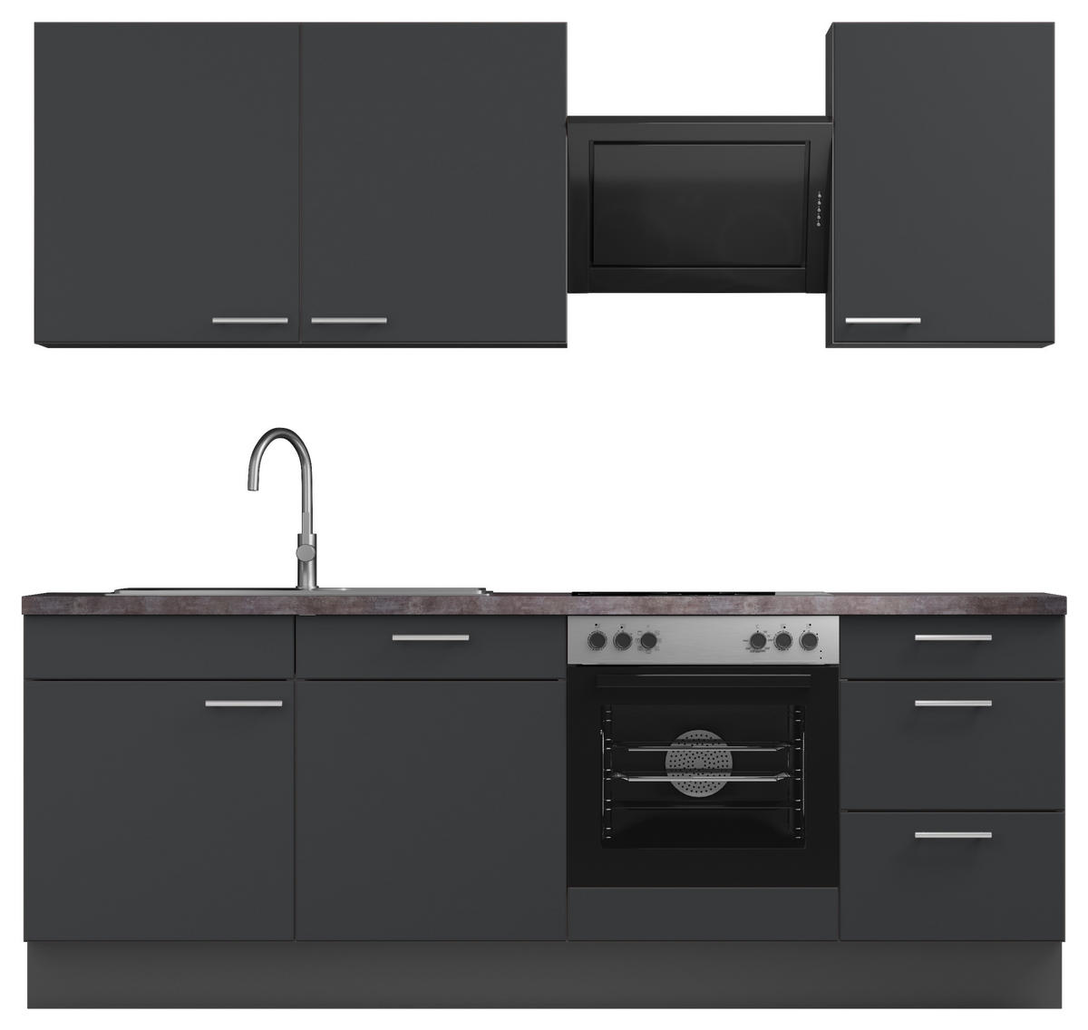 KÜCHENBLOCK 230 cm   in Graphitfarben  - Edelstahlfarben/Dunkelgrau, MODERN, Holzwerkstoff/Metall (230cm) - Xora