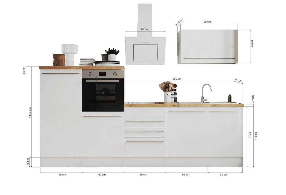 KÜCHENBLOCK 290 cm   in Weiss, Eichefarben  - Wildeiche/Weiss, Basics, Holzwerkstoff/Kunststoff (290cm) - Respekta