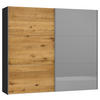 SCHWEBETÜRENSCHRANK  in Schwarz, Eichefarben  - Eichefarben/Silberfarben, Design, Glas/Holz (252,8/220/65cm) - Jutzler