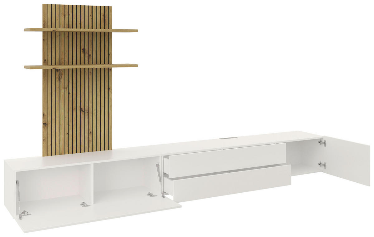 WOHNWAND 3-teilig  in Weiß, Eichefarben  300/190/42 cm  - Eichefarben/Weiß, Basics, Holzwerkstoff (300/190/42cm) - Carryhome