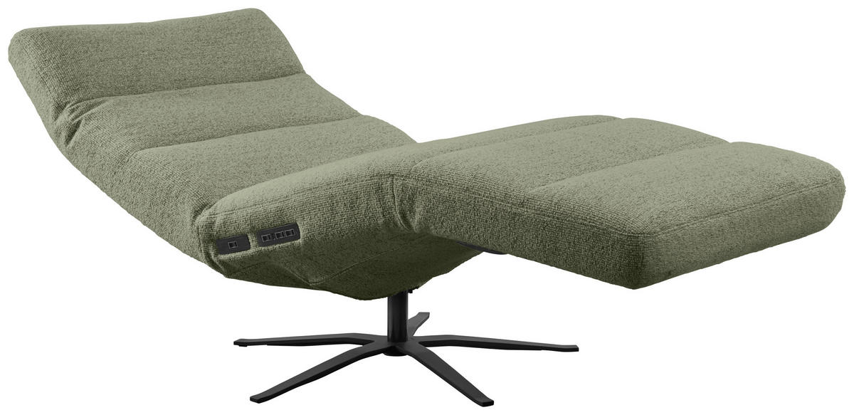 RELAXLIEGE inkl. Akku Flachgewebe Olivgrün  - Schwarz/Olivgrün, MODERN, Textil/Metall (82/53-115/156-206cm) - Pure Home Comfort