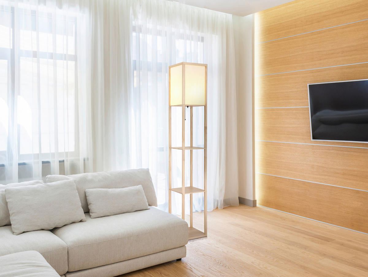 STEHLEUCHTE 26/26/159 cm    - Hellbraun/Weiß, Natur, Holz/Textil (26/26/159cm) - Globo