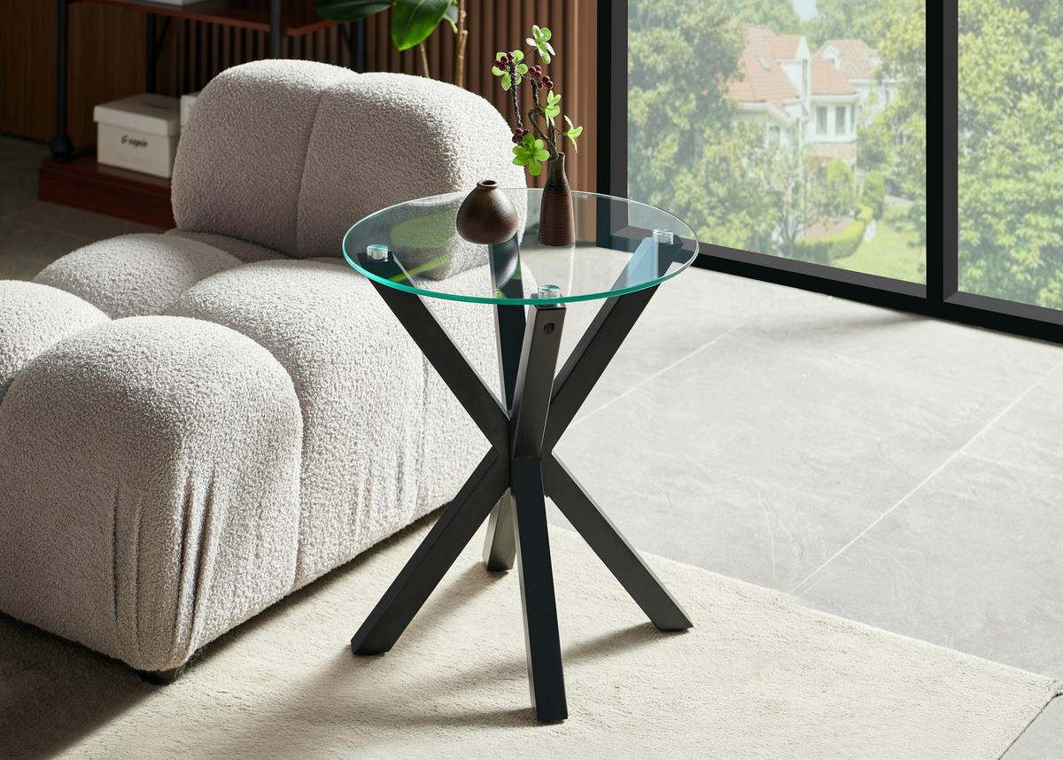 COUCHTISCH ESG 50/55/50 cm rund Klar, Schwarz  - Klar/Schwarz, Design, Glas/Metall (50/55/50cm) - Livetastic