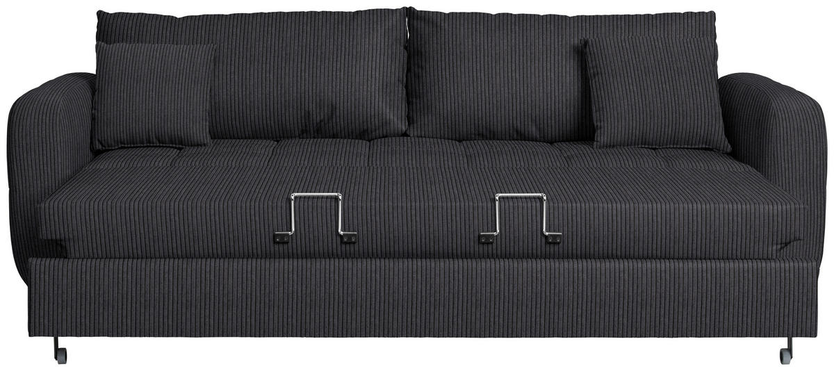 SCHLAFSOFA Cord, Velours Anthrazit Stoffauswahl, Bettfunktion erhältlich, Rücken echt, Armteil links, Armteil rechts  - Anthrazit/Schwarz, Design, Holz/Textil (236/88/101cm) - Lomoco