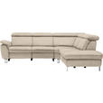 ECKSOFA in Flachgewebe, Mikrofaser Beige  - Beige/Alufarben, Design, Textil/Metall (271/242cm) - Cantus