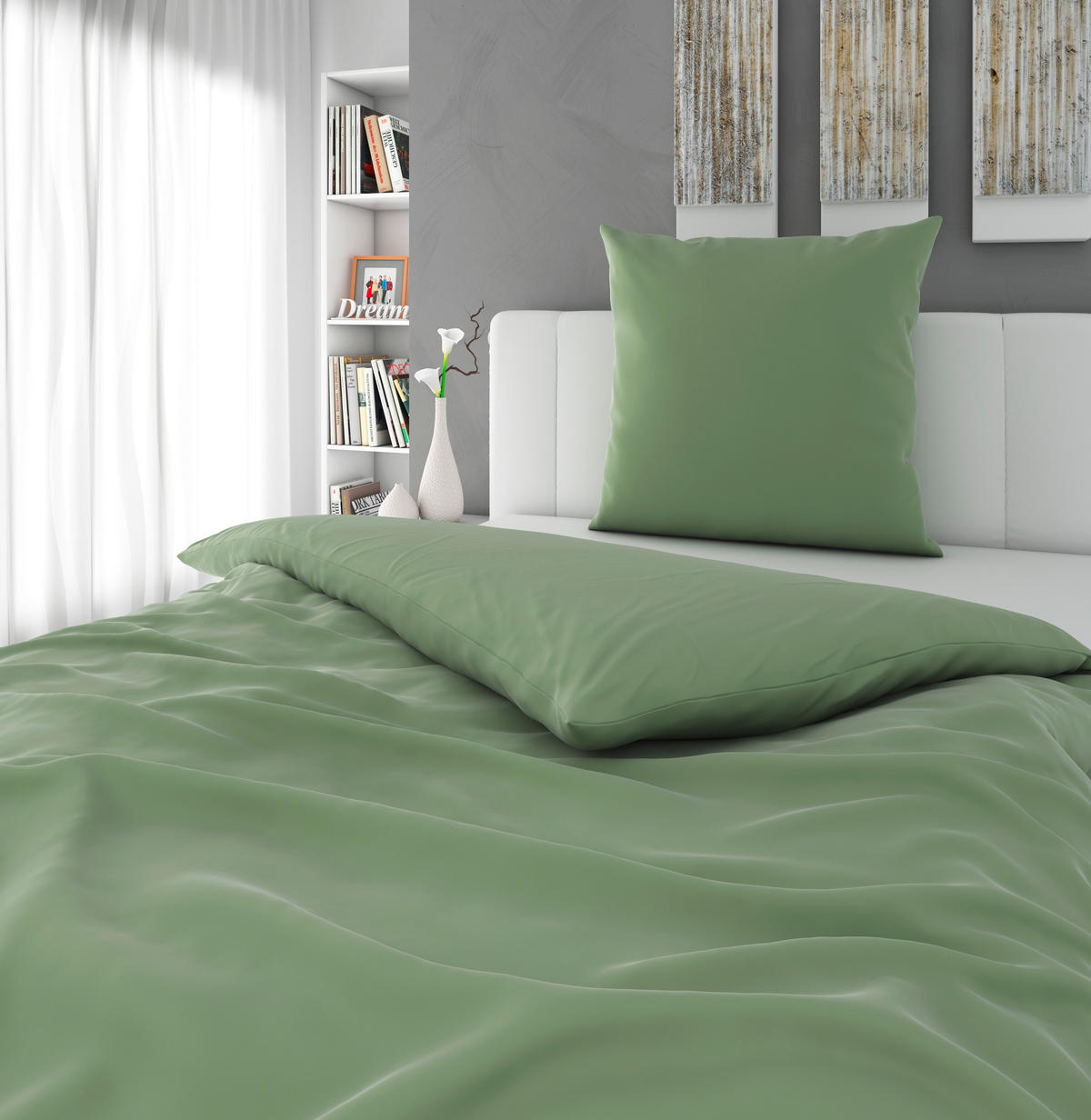 BETTWÄSCHE 135/200 cm NIGIRI Satin  - Salbeigrün, Basics, Textil (135/200cm) - Bio:Vio