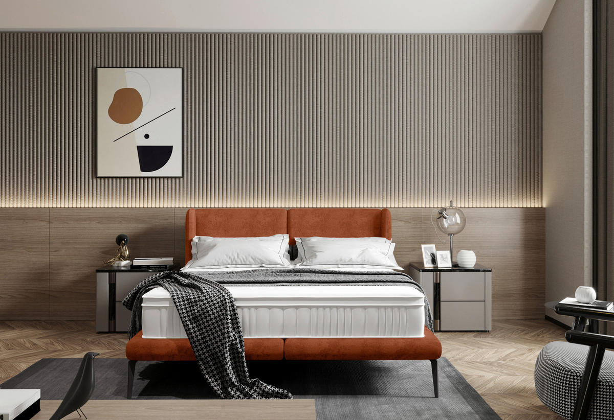 KÁRPITOZOTT ÁGY 180/200 cm  rozsdavörös  - rozsdavörös/fekete, Modern, textil/fém (180/200cm) - Livetastic