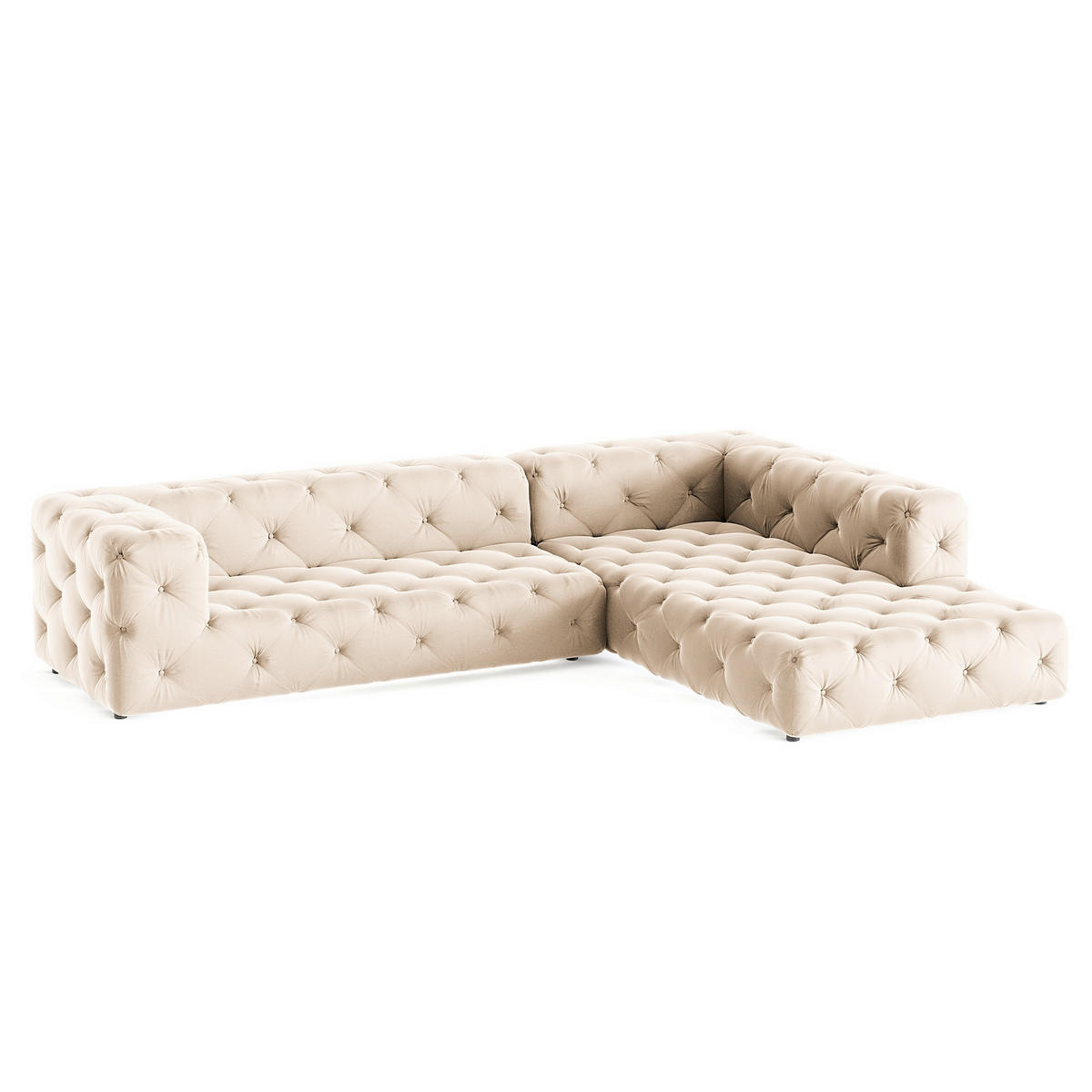 ECKSOFA Fresco in Samt Creme  325/228 cm  - Creme/Schwarz, Design, Kunststoff/Textil (325/228cm) - P & B